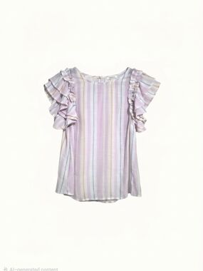 Blu Pepper Lavender Pastel Striped Ruffle Sleeve Top